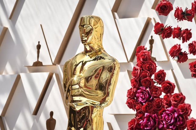 Oscar statue on the red carpet at the Academy Awards on March 27, 2022 in Los Angeles.