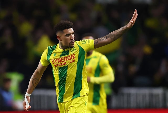 Soccer Football - Ligue 1 - Nantes v Paris St Germain - The Stade de la Beaujoire - Louis Fonteneau, Nantes, France - April 22, 2025 Nantes' Douglas celebrates scoring their first goal REUTERS/Stephane Mahe