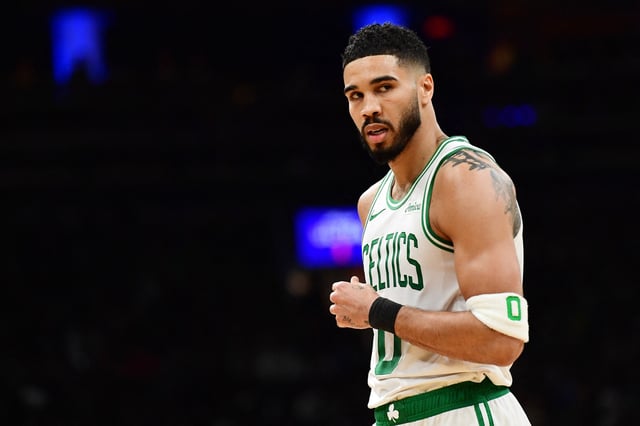 Apr 20, 2025; Boston, Massachusetts, USA; Boston Celtics forward Jayson Tatum (0) during the first half against the Orlando Magic at TD Garden. Mandatory Credit: Bob DeChiara-Imagn Images/File Photo