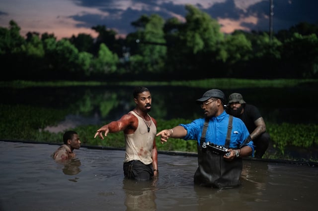 (From left) Michael B. Jordan and Ryan Coogler on the set of 'Sinners.'