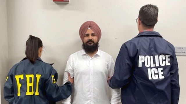 Harpreet Singh, an alleged gangster, after being arrested by the FBI and ERO, in Sacramento, California, USA. (@FBISacramento on X via PTI Photo) 