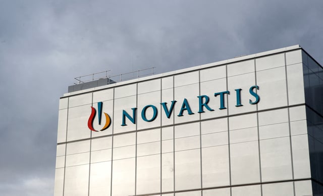 The company's logo is seen at the new cell and gene therapy factory of Swiss drugmaker Novartis in Stein, Switzerland, November 28, 2019. REUTERS/Arnd Wiegmann/File Photo