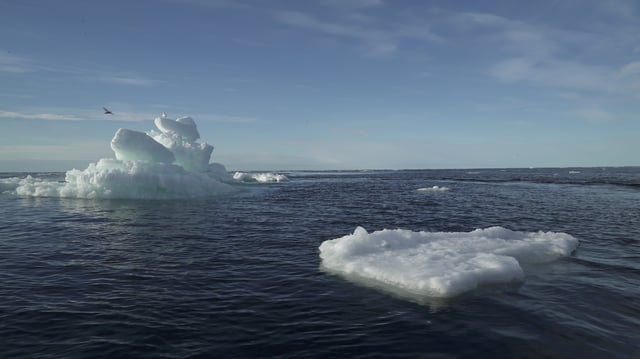Floating ice is seen during the expedition of the Greenpeace's Arctic Sunrise ship at the Arctic Ocean on Sept. 14, 2020.