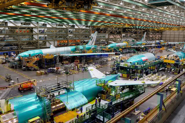 Boeing 777 freighters and 777X are built at the Everett Production Facility in Everett, Washington, on June 26, 2024.