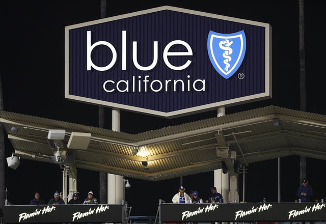 LOS ANGELES, CA - MARCH 31: General view of an advertisement billboard for Blue Shield of California during a regular season game between the Arizona Diamondbacks and Los Angeles Dodgers on March 31, 2023, at Dodger Stadium in Los Angeles, CA. (Photo by Brandon Sloter/Icon Sportswire via Getty Images)