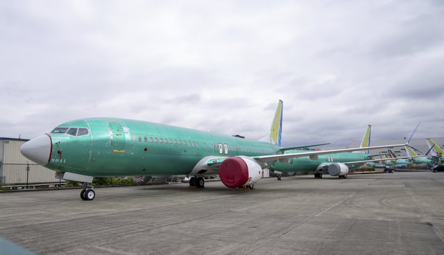 FILE - Boeing 737 MAX airliners are pictured at the company's factory on Thursday, Sept. 12, 2024, in Renton, Wash. (AP Photo/Stephen Brashear, File)
