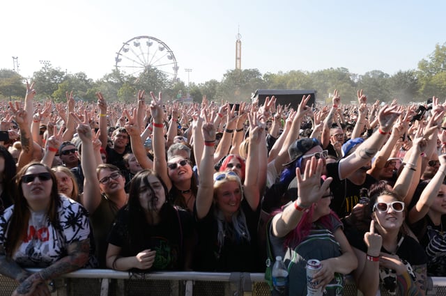 CHICAGO, ILLINOIS – SEPTEMBER 17: (EDITORS NOTE: Image contains profanity.) A general view of the crowd during Riot Fest 2021 at Douglass Park on September 17, 2021 in Chicago, Illinois. (Photo by Daniel Boczarski/Getty Images)