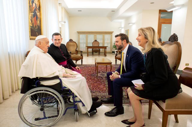 Pope Francis meets with Vice President JD Vance on Easter Sunday at the Vatican, April 20, 2025. Vatican Media/­Handout
