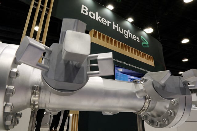 A model of an equipment is displayed by energy services firm Baker Hughes during the LNG 2023 energy trade show in Vancouver, British Columbia, Canada, July 12, 2023. REUTERS/Chris Helgren/File Photo