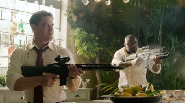 John Cena and Idris Elba in &#34;Heads of State&#34;.