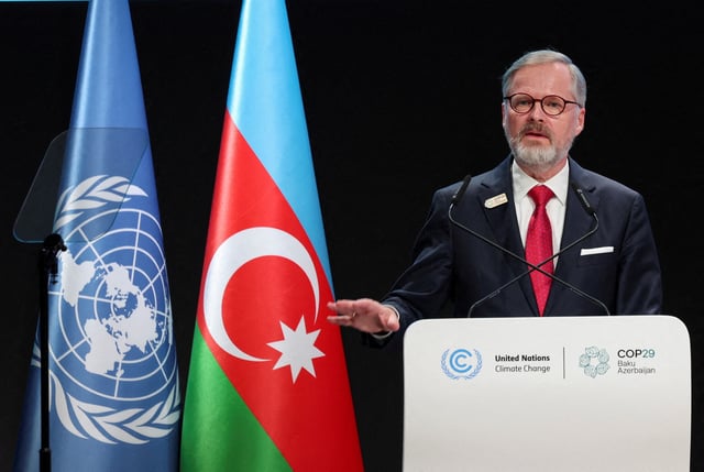 Czech Republic's Prime Minister, Petr Fiala, speaks during the United Nations climate change conference COP29, in Baku, Azerbaijan November 13, 2024. REUTERS/Murad Sezer/File Photo