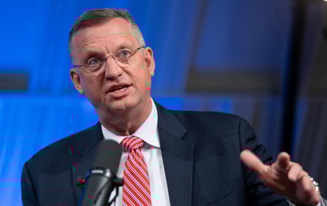 Secretary of Veterans Affairs Doug Collins joins host Julie Mason for a SiriusXM Town Hall on April 22, 2025, in Washington, DC.