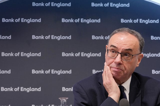 Andrew Bailey, Governor of the Bank of England, attends the Monetary Policy Report press conference in London, Britain, Feb. 6, 2025.    Kin Cheung/Pool via REUTERS