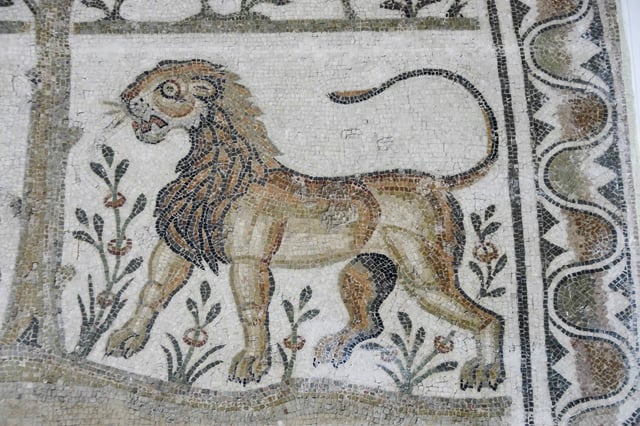 An ancient Roman mosaic depicting a lion is on display at the Bardo National Museum in Tunis, Tunisia, December, 2011. REUTERS/Will Dunham