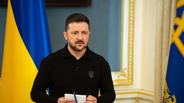 President of Ukraine Volodymyr Zelenskyy is pictured during a briefing, Kyiv, Ukraine, on April 22, 2025 (Photo by Danylo Antoniuk/Ukrinform) (Photo by Ukrinform/Ukrinform/Sipa USA)No Use Russia.