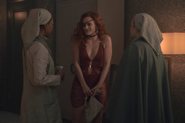 Samira Wiley, Madeline Brewer and Elisabeth Moss in Season 6 of "The Handmaid's Tale."