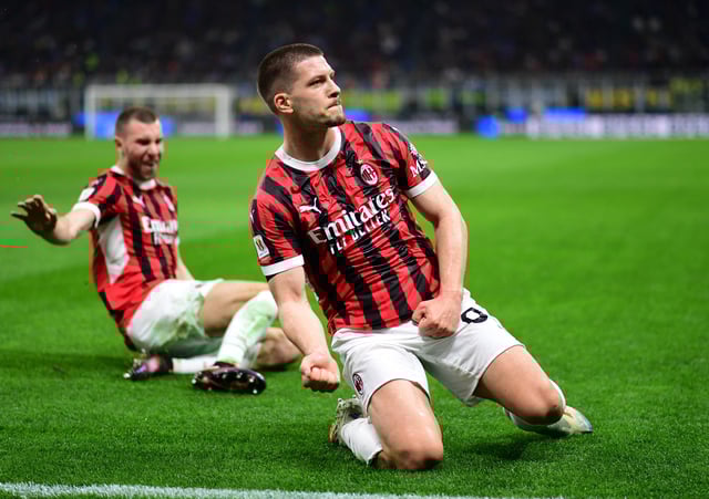 Soccer Football - Coppa Italia - Semi Final - Second Leg - Inter Milan v AC Milan - San Siro, Milan, Italy - April 23, 2025 AC Milan's Luka Jovic celebrates scoring their first goal REUTERS/Daniele Mascolo