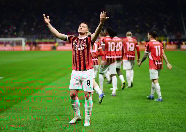Soccer Football - Coppa Italia - Semi Final - Second Leg - Inter Milan v AC Milan - San Siro, Milan, Italy - April 23, 2025 AC Milan's Luka Jovic celebrates scoring their second goal REUTERS/Daniele Mascolo
