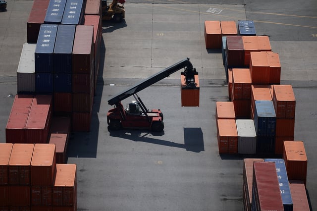 Shipping containers are seen at Pyeongtaek port in Pyeongtaek, South Korea, April 15, 2025.   REUTERS/Kim Hong-Ji/File Photo