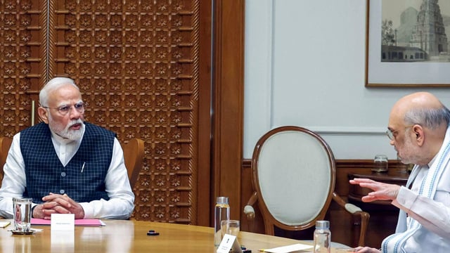 Prime Minister Narendra Modi and Union Home Minister Amit Shah during a meeting of Cabinet Committee on Security (CCS), in New Delhi on Wednesday. (ANI Photo)
