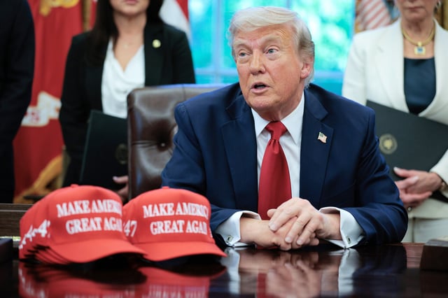 President Donald Trump after signing executive orders in the Oval Office at the White House on April 23, 2025.