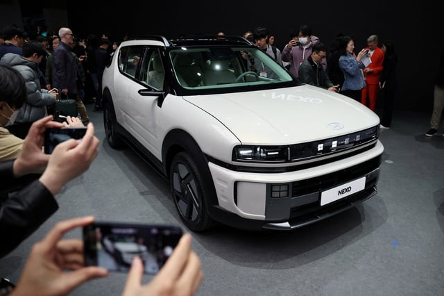A Hyundai Motor’s all-new NEXO is on display at the 2025 Seoul Mobility Show in Goyang, South Korea, April 3, 2025.   REUTERS/Kim Hong-Ji