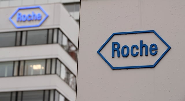 The logo of Swiss drugmaker Roche is seen at its headquarters in Basel, Switzerland February 1, 2018. REUTERS/Arnd Wiegmann/File Photo