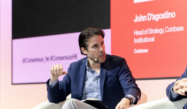 John D'Agostino, Head of Strategy for Coinbase Institutional, speaks at Consensus Hong Kong earlier this year (CoinDesk)
