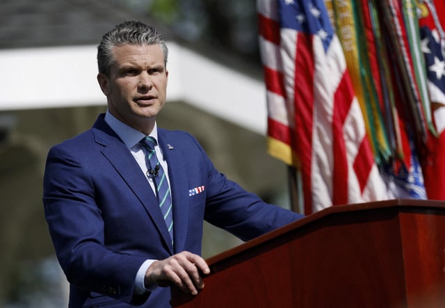 U.S. Secretary of Defense Pete Hegseth delivers remarks to students, faculty and staff at the U.S. Army War College on April 23, 2025 in Carlisle, Pennsylvania.