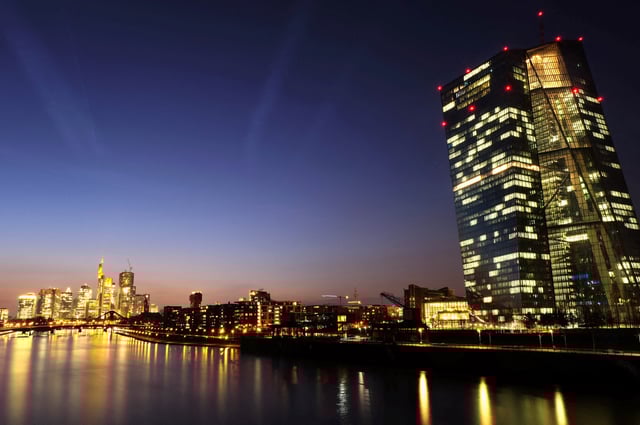The skyline with the banking district is seen during sunset in Frankfurt, Germany, February 27, 2024.  REUTERS/Kai Pfaffenbach