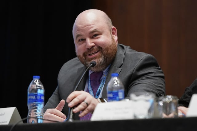 FILE - Ben Hovland, Commissioner of the U.S. Election Assistance Commission, speaks at the National Association of Secretaries of State winter meeting, Feb. 16, 2023, in Washington. (AP Photo/Patrick Semansky, File)