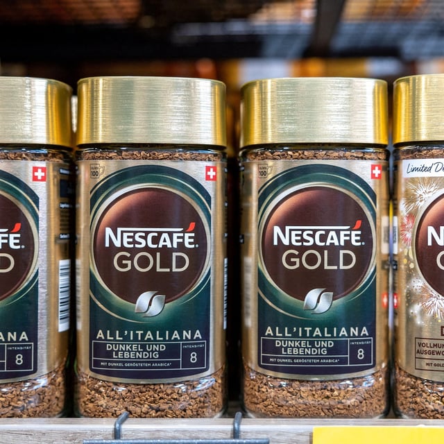 FILE PHOTO: Jars of Nescafe Gold Instant coffee, part of food giant Nestle's portfolio, are seen at the company's headquarters in Vevey, Switzerland, February 21, 2024. REUTERS/Denis Balibouse/File Photo