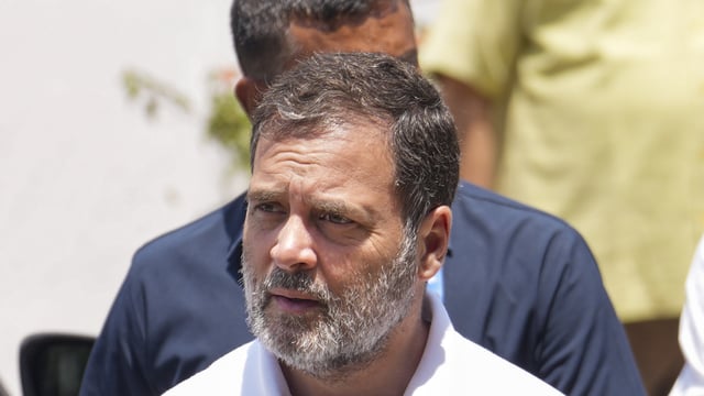 Congress leader Rahul Gandhi leaves after a Congress Working Committee (CWC) meeting, at the party office, in New Delhi, Thursday, April 24, 2025. 