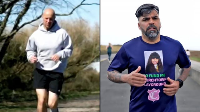 David Stancombe, left, and Sergio Aguiar are raising money for community projects including a playground, a library and a performance stage