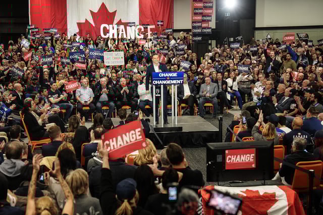 Federal Conservative Leader Pierre Poilievre holds a Canada First Rally For Change, in Vaughan on Tuesday April 22, 2025.  THE CANADIAN PRESS/Chris Young