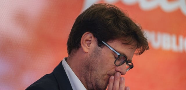 Le maire de Rouen Nicolas Mayer-Rossignol aux "Quatrièmes Rencontres de la Gauche" à Bram, dans l'Aude, le 28 septembre 2024