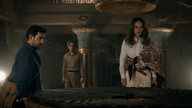 John Krasinski, Domhnall Gleeson and Natalie Portman in "Fountain of Youth," premiering May 23, 2025 on Apple TV+.