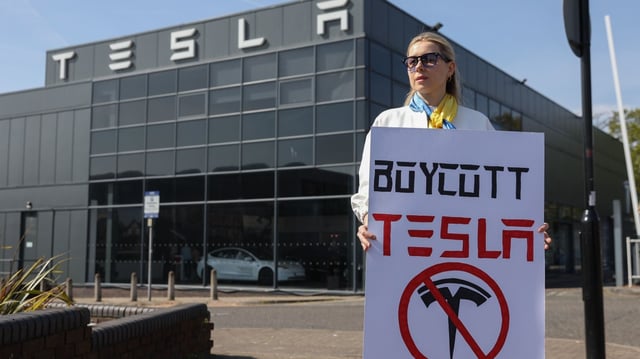 Activists upset by Elon Musk’s politics have protested outside dealerships, including in London