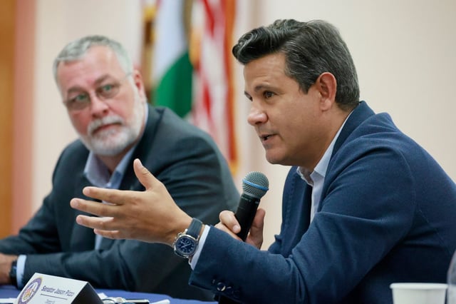 Sen. Jason Pizzo, seen in the forefront of this file photo, says he sent his voter registration change in on Thursday, April 24, 2025, and would ask the Senate Democratic caucus to choose a new leader. (Mike Stocker/South Florida Sun Sentinel file photo)