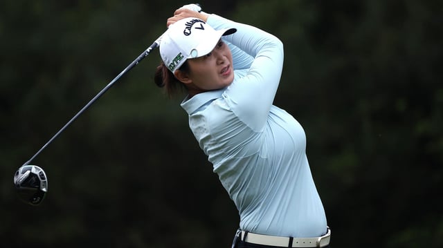 Yan Liu of China plays her shot from the 11th tee during the first round of The Chevron Championship 2025 at The Club at Carlton Woods on April 24, 2025 in The Woodlands, Texas. 