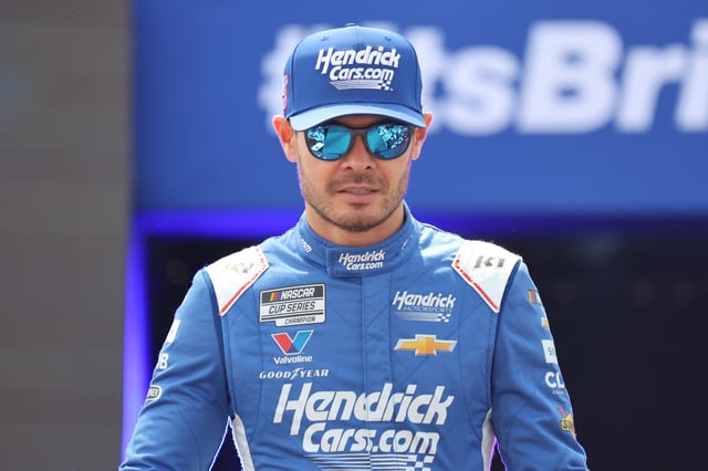 Apr 13, 2025; Bristol, Tennessee, USA; NASCAR Cup Series driver Kyle Larson (5) during driver introductions for the NASCAR Food City 500 at Bristol Motor Speedway. Mandatory Credit: Randy Sartin-Imagn Images/File Photo