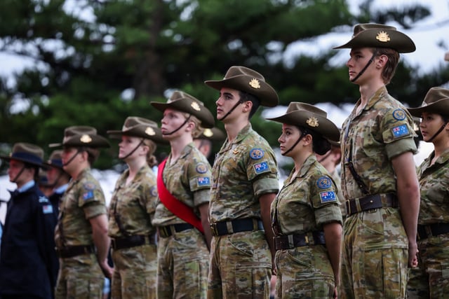 Waverly College cadets attend the ANZAC Day dawn service at Coogee Beach in Sydney, Australia, April 25, 2025. REUTERS/Hollie Adams