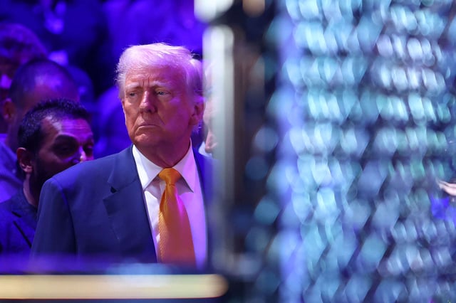 President of the United States Donald Trump attends UFC 314 at Kaseya Center on April 12, 2025, in Miami, Florida.