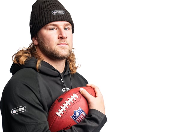 Tight end Tyler Warren of the Penn State Nittany Lions poses for a portrait during the NFL Scouting Combine at the Indiana Convention Center on March 1, 2025 in Indianapolis, Indiana.