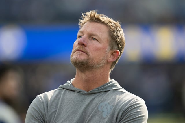 Rams general manager Les Snead traded their first-round pick in this year’s draft on Thursday night, gaining an additional first-round pick in the 2026 draft from the Atlanta Falcons. (AP Photo/Kyusung Gong)