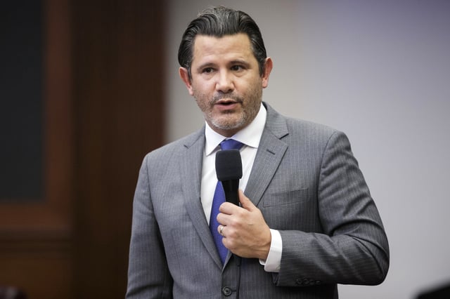 Sen. Jason Pizzo, D-Miami, on the Senate floor during the discussion of a bill, in Tallahassee, Fla., on March 10, 2022.