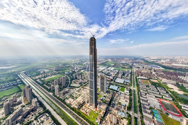 Mandatory Credit: Photo by Costfoto/NurPhoto/Shutterstock (14680209k)
The 597-meter high Goldin Finance 117 Tower, known as the world's first unfinished building, is pictured in Tianjin, China, on August 28, 2024. The construction of Goldin Finance 117 Building in Xiqing District, Tianjin, begins in September 2008, and on September 8, 2015, Goldin Finance 117 completes the main structure. Goldin Finance 117 becomes an unfinished building, stalled by Goldin's plunging market value and poor sales.
World's First Unfinished Building in Tianjin, China - 30 Aug 2024