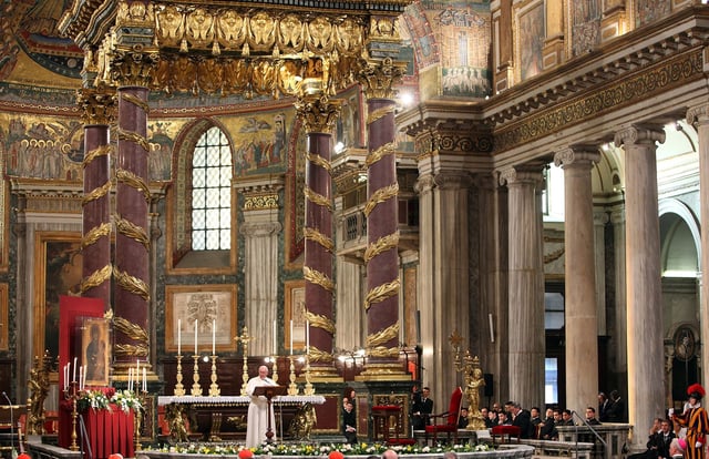 Pope Francis is seen in May 2013, attending the recitation of the Rosary at Basilica di Santa Maria Maggiore.