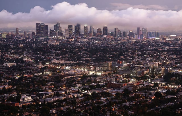 The downtown skyline of Los Angeles, California, on January 22, 2024.
