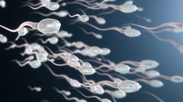 Stock photo: 3d illustration of moving sperm cells.